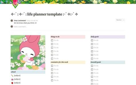 Sanrio notion template - The Monthly Review Tool is a document template designed to help individuals reflect on their personal and professional progress over the course of a month. It includes sections for setting goals, tracking achievements, identifying areas for improvement, and reflecting on personal growth. The tool also includes visual record boards and a toolbox ...